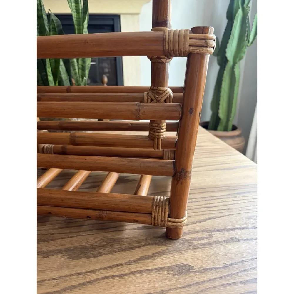 Vintage Midcentury 1960s Paul Frankl Style Bamboo Magazine Rack